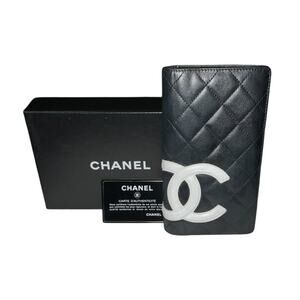 Chanel  Cambon Black/Pink  Bi-fold Long Wallet W/Authenticity Card/Box